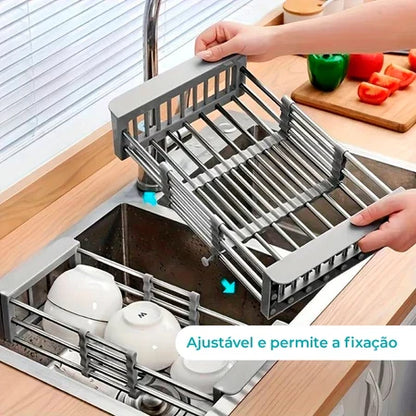 CestoFlex - Escorredor de Pia Ajustável em Inox para Cozinha - Entrega Grátis