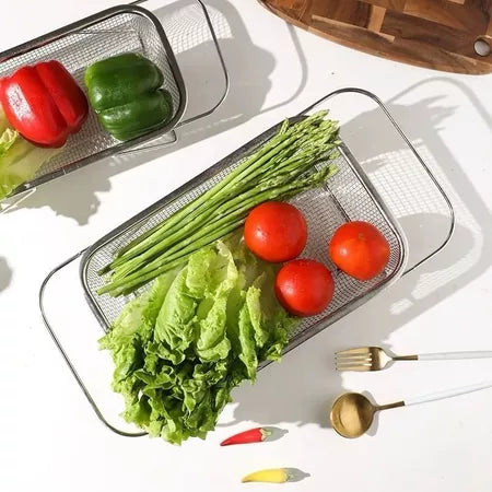 InoxCest - Cesto Escorredor de Frutas Verduras e Talheres de Aço Inoxidável Com Suporte Para Fruteira - Entrega Grátis