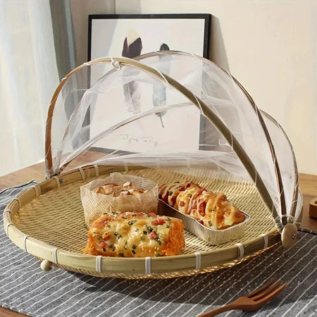 CestFresh - Cesto de Bamboo Com Cobertura de Tela Retrátil Protetor de Alimentos - Entrega Grátis
