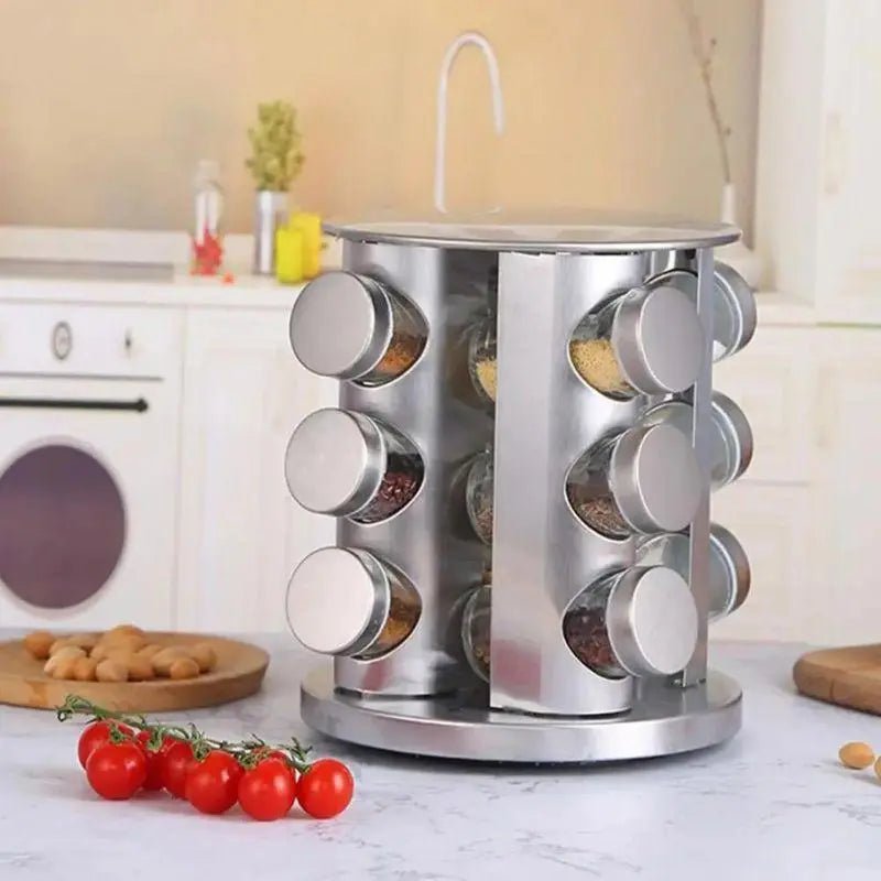 Porta Temperos e Condimentos Giratório em Inox + Caneta e Adesivo - Entrega Grátis